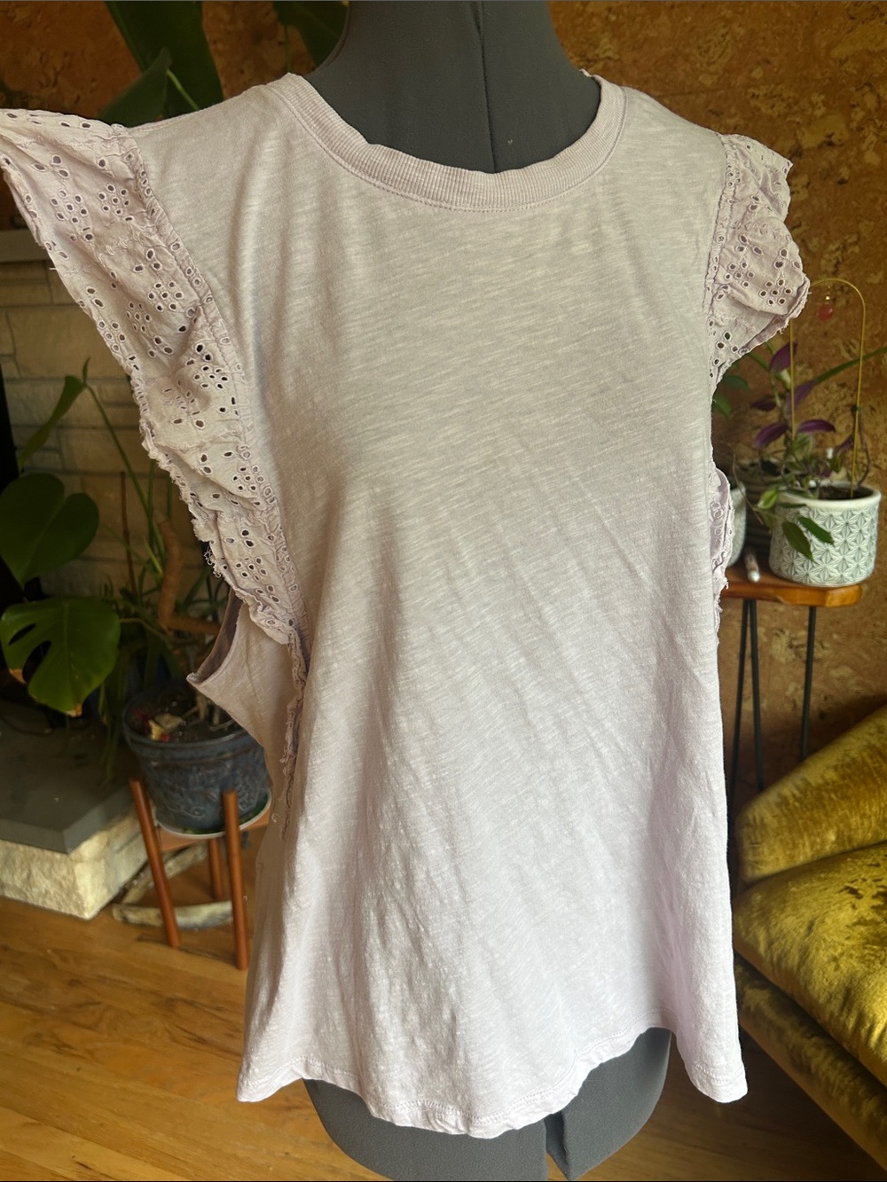 Pilcro by Anthropologie Sleeveless Eyelet Ruffle Tank in Light Lavender